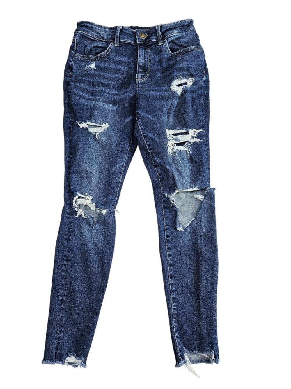 Maurices High Rise Skinny Jeans Womens S X-Short Blue Dark Wash Distressed Denim